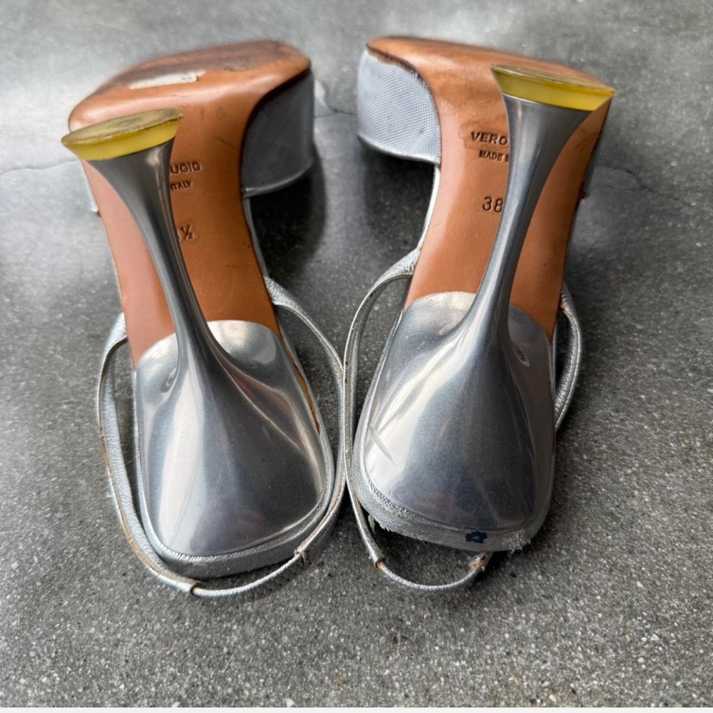 Miu Miu Silver Metallic Floral Heels - Picture 4 of 8
